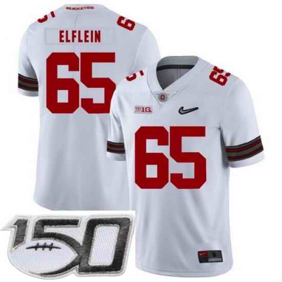 Ohio State Buckeyes 65 Pat Elflein White Diamond Nike Logo College Football Stitched 150th Anniversary Patch Jersey